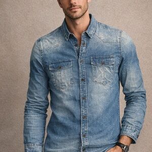 Mango H.E. Men’s Denim Button Up Shirt – Size Small